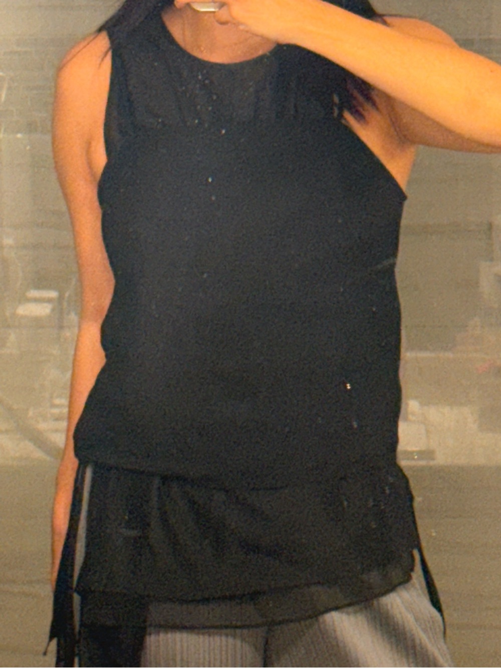 Black Sleeveless Layered Tie-Detail Top